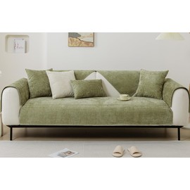 vctops Farmhouse Plaid Chenille Couch Sofa Cover Super Soft Plush Sectional Couch Covers Anti-Slip Solid Sofa Slipcover for Dogs, Children, Pets Furniture Protector (Green,36"x36")