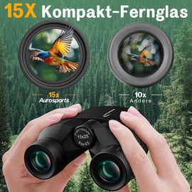 Aurosports Compact Binoculars for Adults and Kids 15x25cm High Performance Binoculars for Bird Watching Easy Focus Small Binoculars with Low Light Vision for Travel