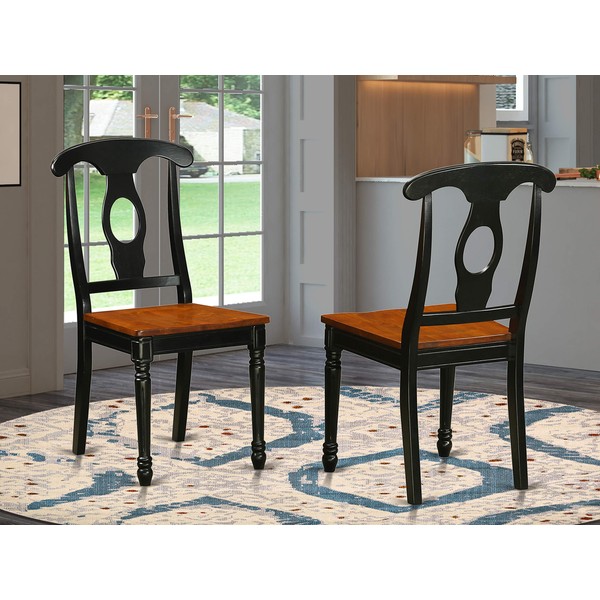 East West Furniture Napoleon-Styled dining chairs - Wooden Seat and Black Solid wood Frame dining chair set of 2