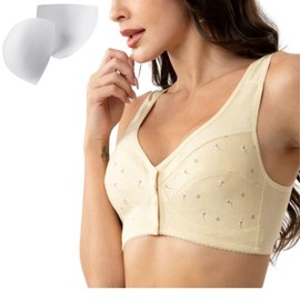 Numgug Daisy Bras for Older Women, Front Snap Closure Bras,with Move Padded Comfort Bra for Senior Women, Beige, 42