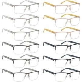BLUELESS Half-rim Metal Reading Glasses for Men 12-pack Lightweight Readers +1.25