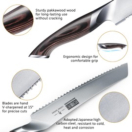 HOSHANHO Bread Knife 8 inch, Japanese High Carbon Stainless Steel Serrated Bread Knife, Professional Bread Cutting Knife for Homemade Bread