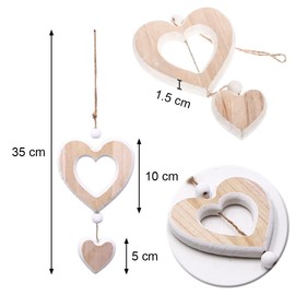 Sctmda Heart Decorative Wooden Pendant, Pack of 2, Hanging Wooden Decorative Heart Decoration, Heart Hanging Window Decoration, Wooden Hearts, Window Decoration, Decorative Pendant, Gift, Wooden
