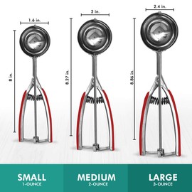 Millvado Stainless Steel Ice Cream and Cookie Millvado 3 Pack Stainless Steel Ice Cream and Cookie Scoops | With Red Rubber Grips â Spring Loaded Lever Design â For Sorbet, Melon, Meatballs, Muffins,