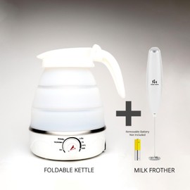 Nikao Home Foldable Electric Kettle Plus Milk Frother and Foldable Cup – Portable Tea Kettle for Travel, Mini Collapsible Water Warmer, Compact Design for Easy Storage and Quick Heating.