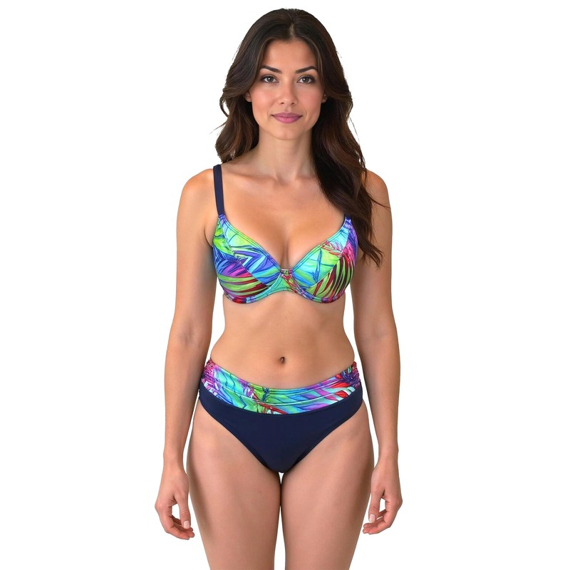 VIVISENCE Bikini Top Padded with Underwire Adjustable Straps Tropical Pattern