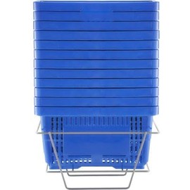 Happybuy Shopping Basket, Set of 12, 24L Durable Plastic, with Handle and Stand, 16.73 x 11.61 x 8.86 inch Portable, for Retail Store, Supermarket, Grocery, Blue