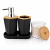 LGURT 4pc Hexagonal Black Bathroom Set, Soap Dispenser with Bamboo