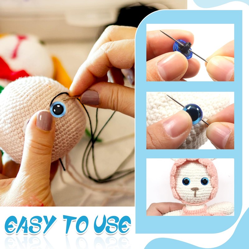 TOAOB 50pcs Blue Sew On Eyes 9mm to 15mm Plastic