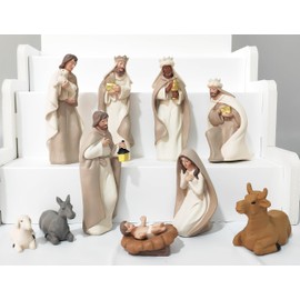 Nativity Sets for Christmas Indoor - 10 Pcs Nativity Scene Statues Including Baby Jesus, Mary and Joseph, Suitable for Religious Decor and Interior Home Decor