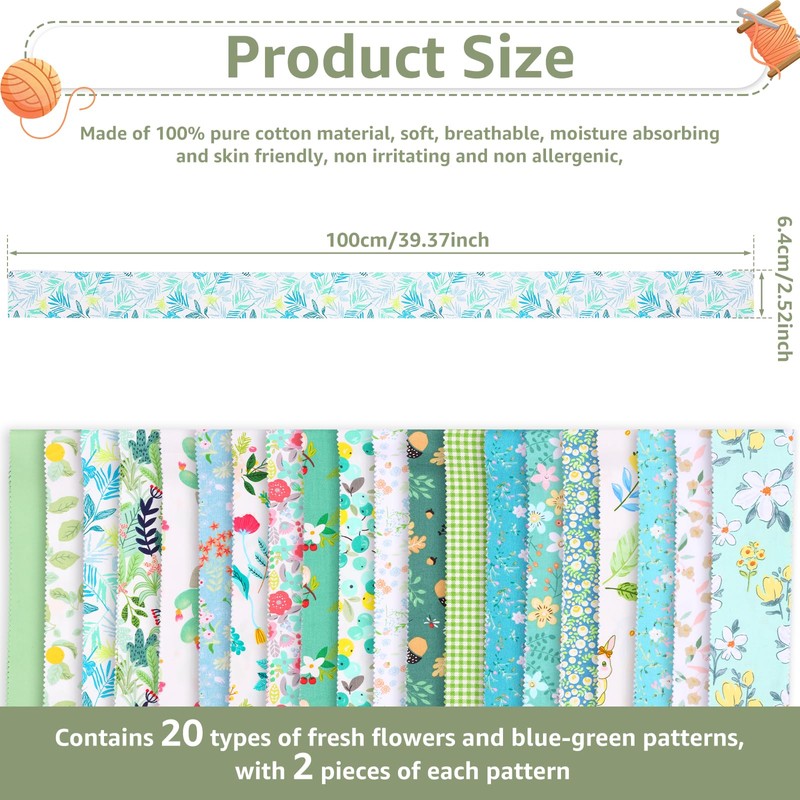 40Pcs Strip Jelly Roll Fabric Strips for Sewing,Soft Cotton Quilting