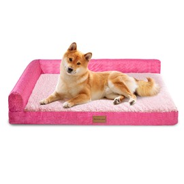 Patas Lague Orthopedic Dog Bed for Medium Dogs 30''X20'', Waterproof L Shaped Medium Dog Sofa Beds with Removable Washable Cover, Soft Pet Couch Bed Mat with Nonskid Bottom, Pink