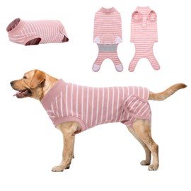 Hjumarayan Dog Surgery Recovery Suit - Stretchy Post-Op Body Suit for Females, Soft Cone Alternative (Pink Stripe, XXL)