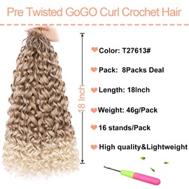 Mscat 18 Inch Gogo Curl Crochet Hair 8 Packs Pre Looped Water Wave Crochet Hair Ombre Blonde Ocean Wave Goddess Box Braids Deep Twist Synthetic Braiding Hair for Women (8 Packs, T27613#)