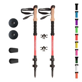 Montem Ultra Strong Trekking, Walking, and Hiking Poles - One Pair (2 Poles) - Collapsible, Lightweight, Quick Locking, Weather-Resistant and Ultra Durable (Red (EVA Foam Grip))
