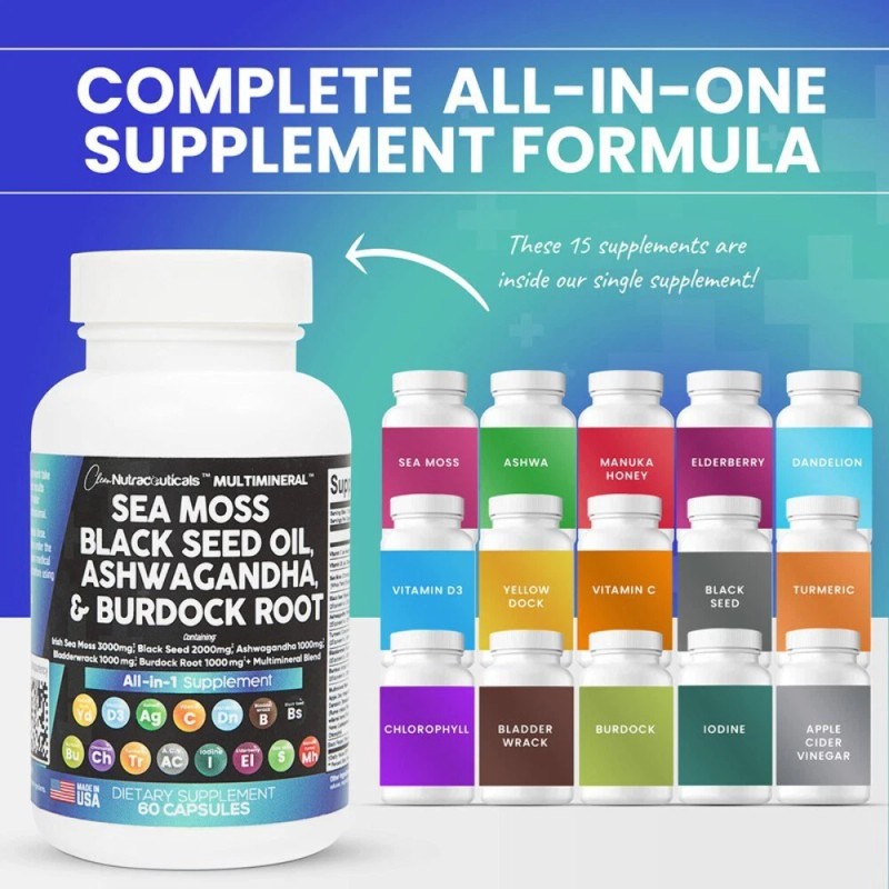 Clean Nutraceuticals MultiMineralâ„¢ Sea Moss Black Seed, 60 Capsules