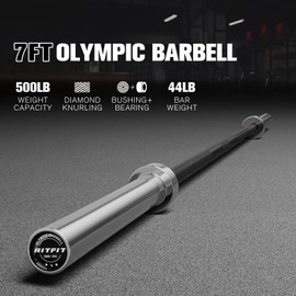 RitFit Elite 7ft Olympic Barbell, Robust 45lb Barbell for Weightlifting and Powerlifting, Superior Olympic Bar with Exceptional 500lbs Load Capacity, Weight Bar for 2” Standard Plates Sliver/Black