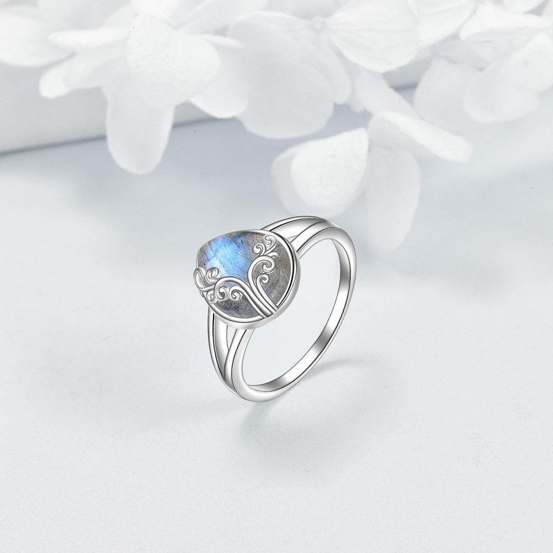 POPLYKE Labradorite Filigree Band Ring Sterling Silver Gemstone Stones Jewelry