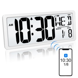 Xflyee Bluetooth Time Sync Digital Wall Clock Battery Operated with Backlight, Auto DST Large Digital Wall Clock with Day, Date & Temperature, 15'' Large Digital Clock for Home, Bedroom, Office