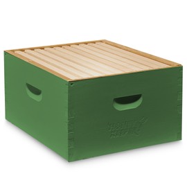 Honey Keeper Complete Deep Hive Body Kit, Painted and Assembled Beehive with 10-Frames, Green