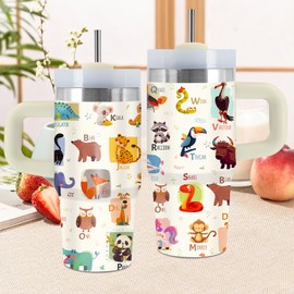 Uibunoo Dog Gifts for Women, 14 Oz Elephant Tumbler with Handle & Straw, Animal Lover Present, Birthday Gifts for Daughter, Animal Stainless Steel Vacuum Insulated Tumbler for Daughter