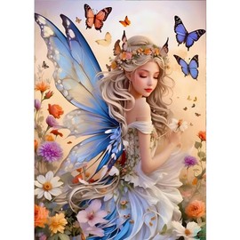 GDYEEH 5D Engelmädchen Diamant Painting Pictures, DIY Blumen Diamant Art Painting Kits,Schmetterling Diamond Painting Set for Adults Anfänger, Mosaic Making, Diamond Painting for Home Decor 30x40cm