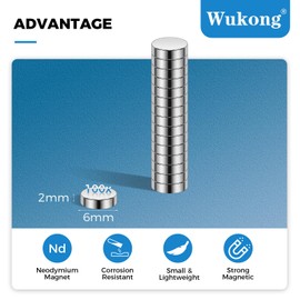 Wukong Pack of 100 Magnets 6 mm x 2 mm Neodymium Magnets Extra Strong Mini Magnets Small Round Magnets for Fridge Fridge Magnetic Board Whiteboard Glass Board Silver