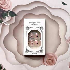 Short Almond Press on Nails French Tip Fake Nails Black White Small Hearts Nude Glue on Nails Full Cover Abstract Design False Nails Glossy Black White Tips Valentine’ s Day Stick on Nails for Women