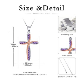 Cross Necklace 925 Sterling Silver February Birthstone Pendant Necklace Birthday Jewellery Christmas Gifts for Women Girls