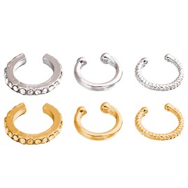 Hoop Earrings Set, 2 Sets of 6 Ear Cuffs, Helix Cartilage Clip, Ear Cuff Set Women, Cubic Zirconia Twist Heart Piercing Earrings, for Women Girls, Multicoloured, Gold, Silver