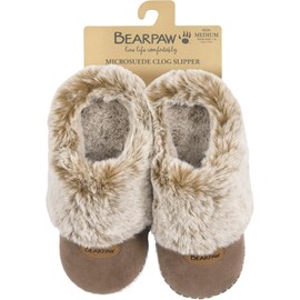 BEARPAW Womens Indoor Microsuede Faux Fur Lined Soft Sole Slipper With Skid Resistant Bottom, Hickory, Small