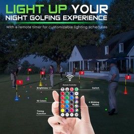 KINGTOP Rechargeable LED Golf Hole Light - Waterproof, Focused Illumination Lens, Remote-Controller, Perfect for Backyard Night Golf Practice Putting Green, Camping, Outdoor Party, C-2Pack