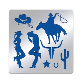 BENECREAT 6x6" Western Cowboy Pattern Stainless Steel Stencils, Reusable Creative Hollow Out Drawing Template for DIY, Engraving, Scrapbooking