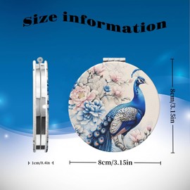 KWSAAHU Double-Sided Pocket Compact Mini Makeup Mirrors 1x, 2X Magnifying Mirror Portable Foldable Round Small Purse Mirror Suitable Daily Party Travel for Man Woman - Flower Peacock