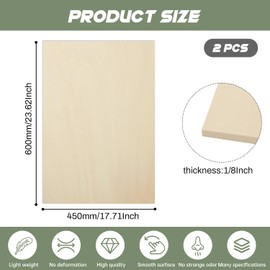 2 Pack Plywood Sheets, 18" x 24"x 1/8" Basswood Sheets, 2mm Basswood Craft Wood Sheet, Unfinished Wood Boards Blanks for Laser Cutting, Engraving, Burning, Crafts
