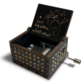 Zpvuklkl Happy Valentines Day Gifts–Can't Help Falling in Love Antique Engraved Wooden Music Boxes for Her,Gifts for Him, Boyfriend Gifts, Girlfriend Gifts, Gifts for Couples(Black)