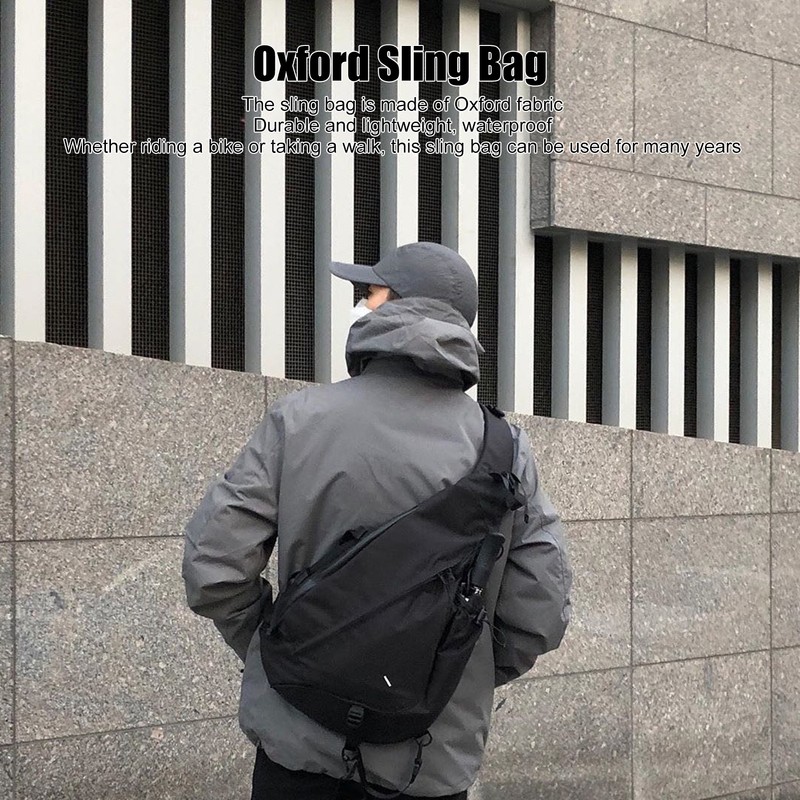 Large Black Sling Bag Waterproof Sling Backpack Oxford Fabric Outdoor