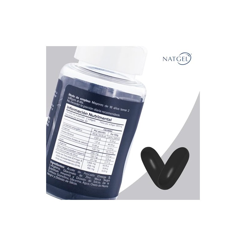 Maca Negra con L-Arginina, Zinc y Omega 3 - Softgels