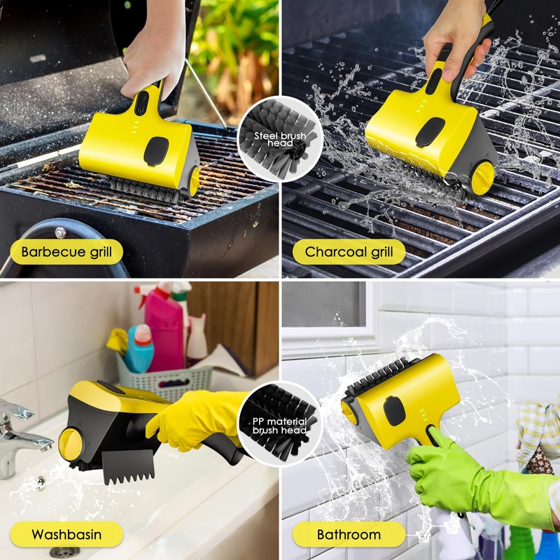Electric Grill Clean Brush with Liquid Box, Cordless Rechargeable Barbecue