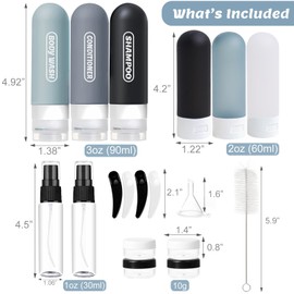 YNSHOUNA 20 Pack Travel Bottles Set, TSA Approved Travel Size Toiletries Containers, Leak Proof Shampoo and Conditioner Bottles, Refillable Travel Essentials Toiletry Bottles (Dark Color)