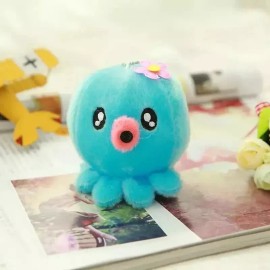 Unbranded Cute Blue Octopus with Pink Nose & Flower Plush Keychain USA Seller