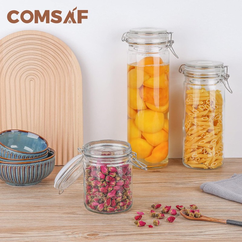ComSaf Airtight Glass Canister with Lid Set of 6, 25oz