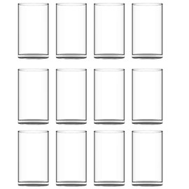 HWASHIN Set of 12 Clear Glass Cylinder Vases (2 Sponge Brushes Included), 3.5” W x 6” H, Flowers Vases, Decorative Centerpieces for Home, Events or Weddings