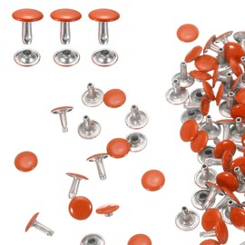 HARFINGTON 100 Sets Double Cap Leather Rivets, 10x10mm Round Cap Tubular Metal Studs Leather Crafting Rivets for Fabric Belt Pet Collar Boot Bag Repair and Decoration, Orange