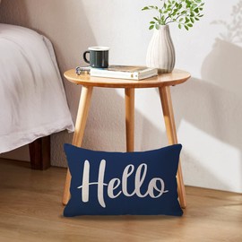 ULOVE LOVE YOURSELF Hello Lumbar Throw Pillow Covers Farmhouse Rustic Decorative Rectangular/Waist Pillowcases 12 x 20 Inch Front/Porch Welcome Decor Cushion Covers Housewarming Gifts (Blue)