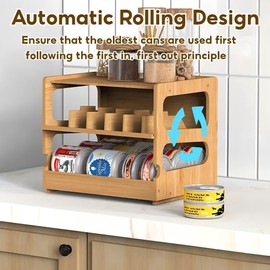 COSTYERT 3 Tier Can Organizer for Pantry, Bamboo Can Organizers for Kitchen,Cabinets, Refrigerator, Stackable Cat Food Storage Container, Holds 36 (3oz) Human and Pet Food Cans