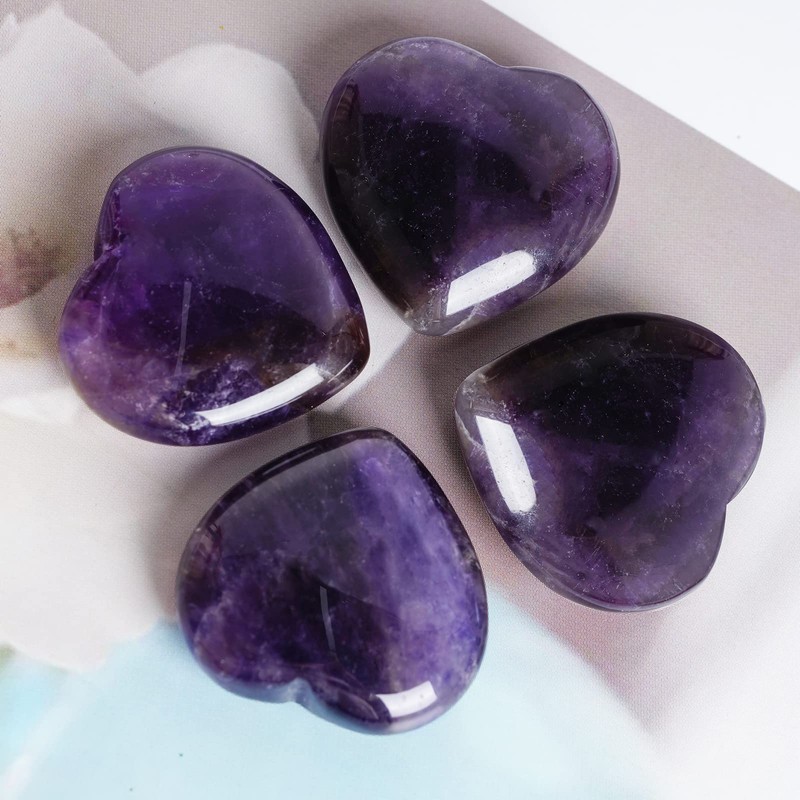 Marrywindix 4 Packs 1.2 Inches Healing Crystal Natural Amethyst Heart