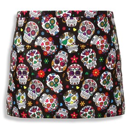 Plum Hill Sugar Skulls Waist Apron - Waitress Server Aprons - 3 Pockets; Cute Half Apron for Bartender, Restaurant, Coffee Shop, Teachers - Day of the Dead