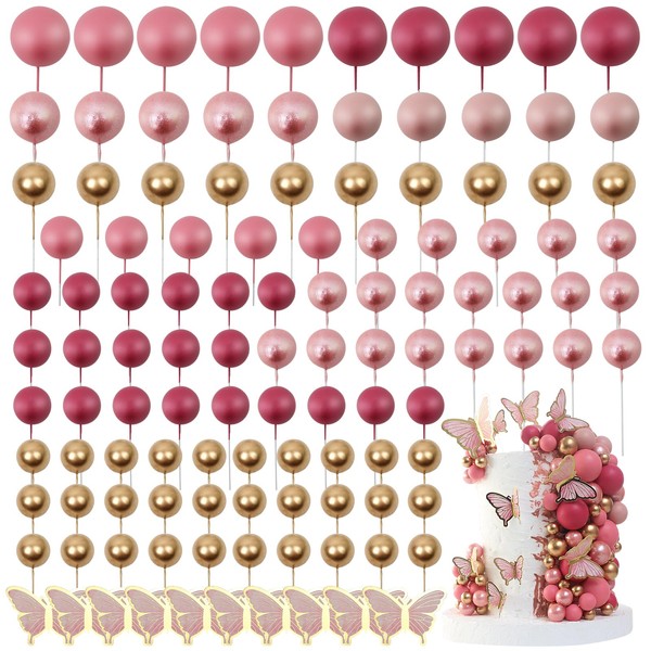 Acmee - 115 decoraciones para tartas de bolas, diseño de mariposa, decoración de pasteles de espuma, para decoración de pasteles, para fiestas de cumpleaños, bodas, baby shower, serie rosa