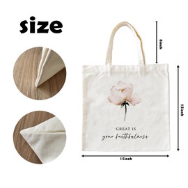 Zeghk Christian Canvas Tote Bags for Women, Great is Your Faithfulness Christian Gifts for Women Faith, Bible Verse Gifts, Boho Floral Tote Bags for Women, Reusable Grocery Bags Shopping Bags